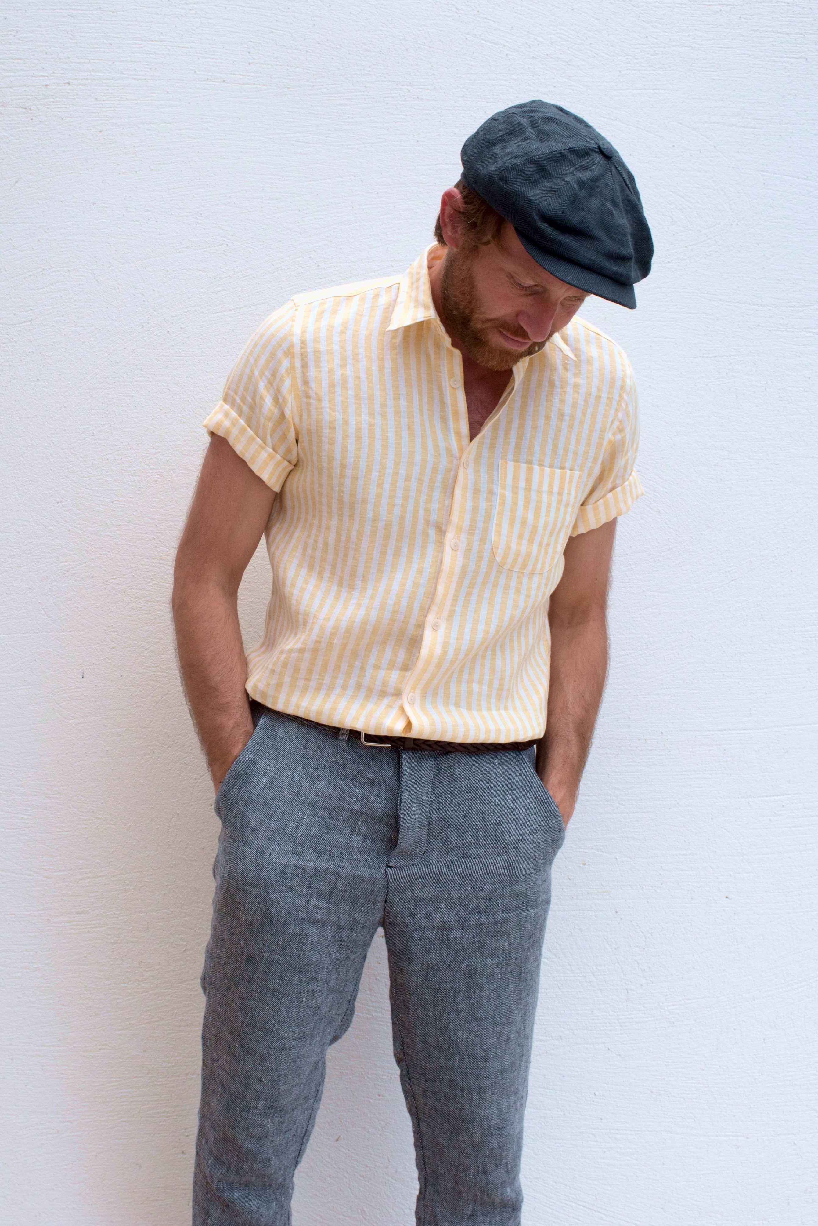Chemise manches courtes à rayures - Jaune et Blanc