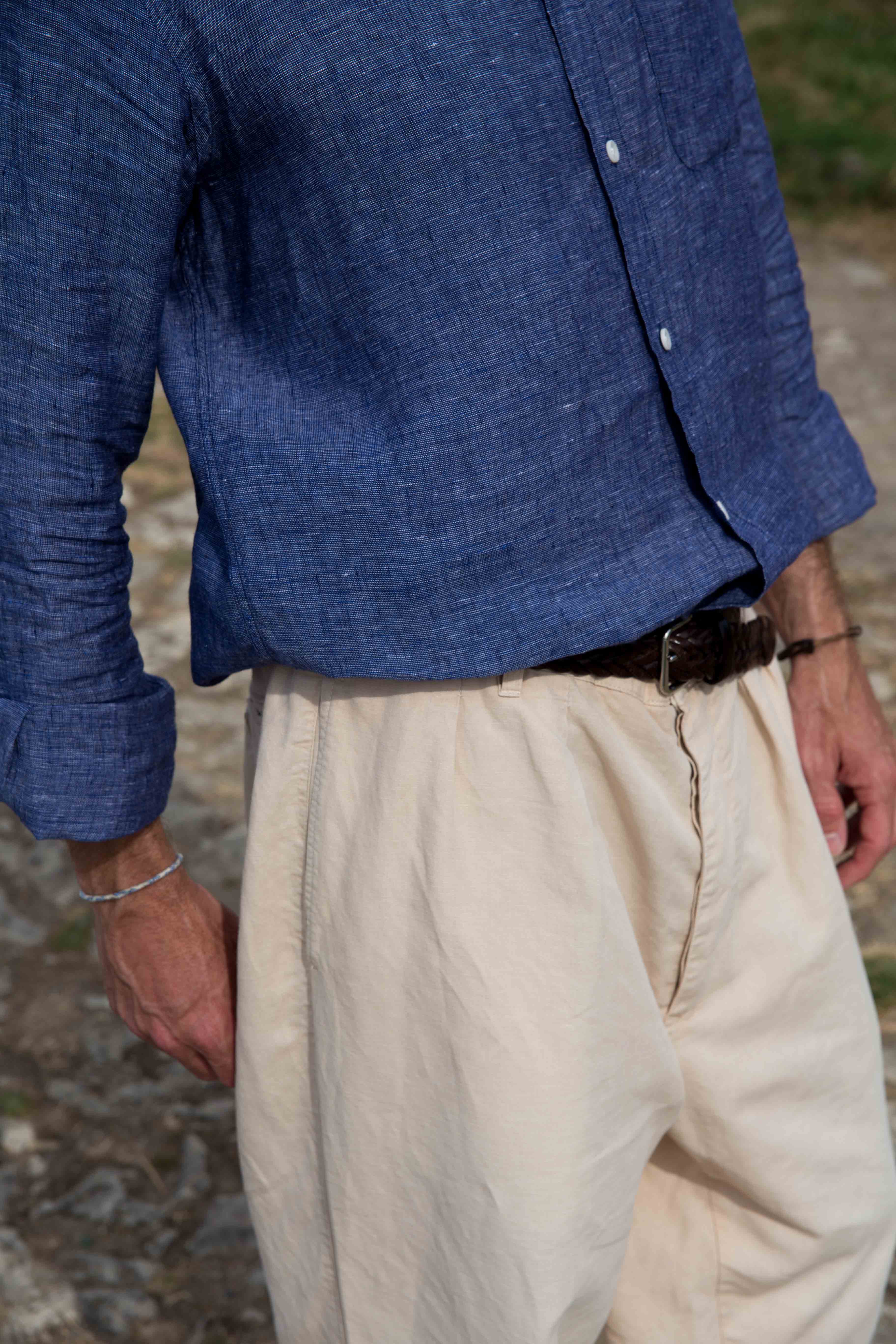Chemise chambray de lin - Bleu