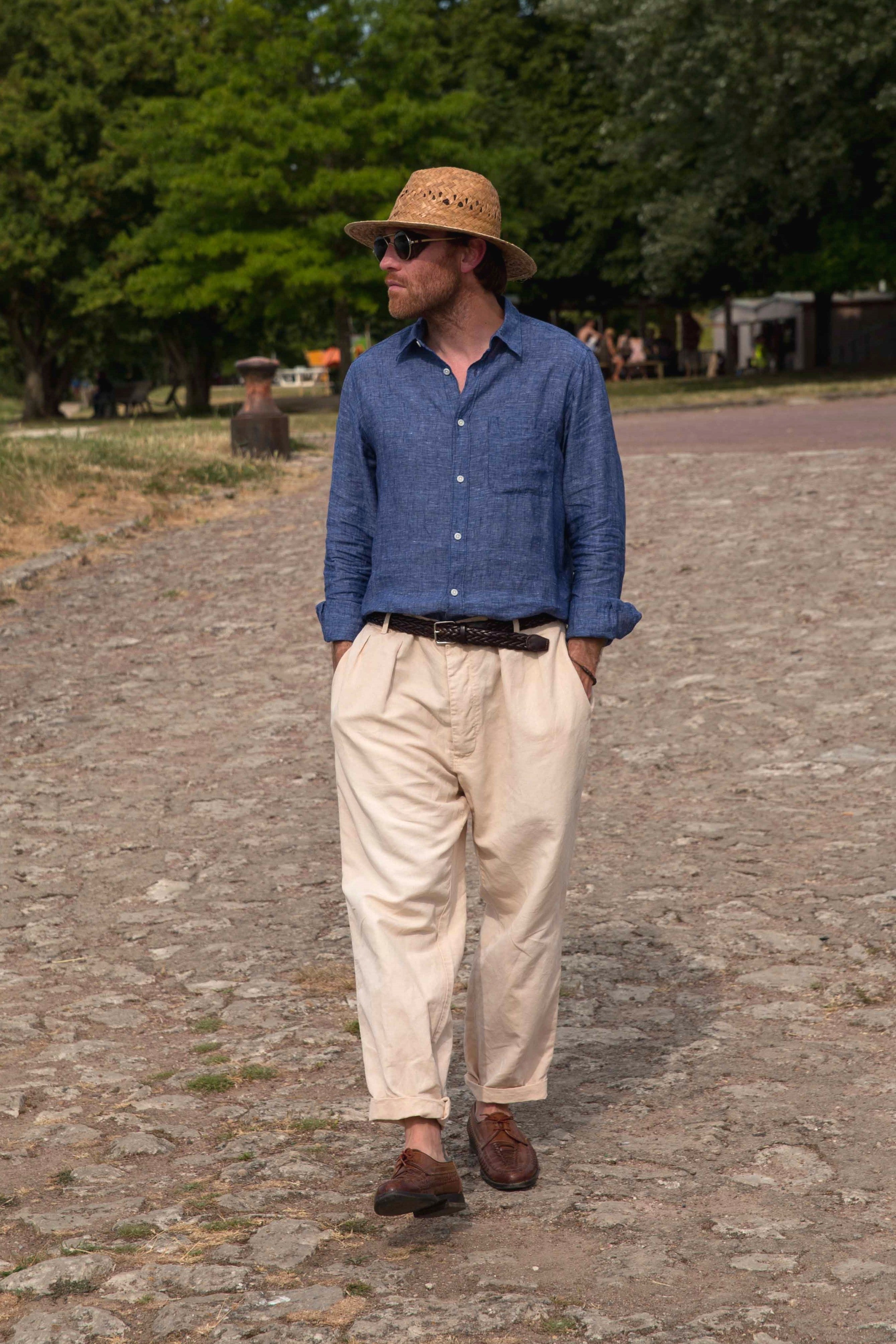 Chemise chambray de lin - Bleu