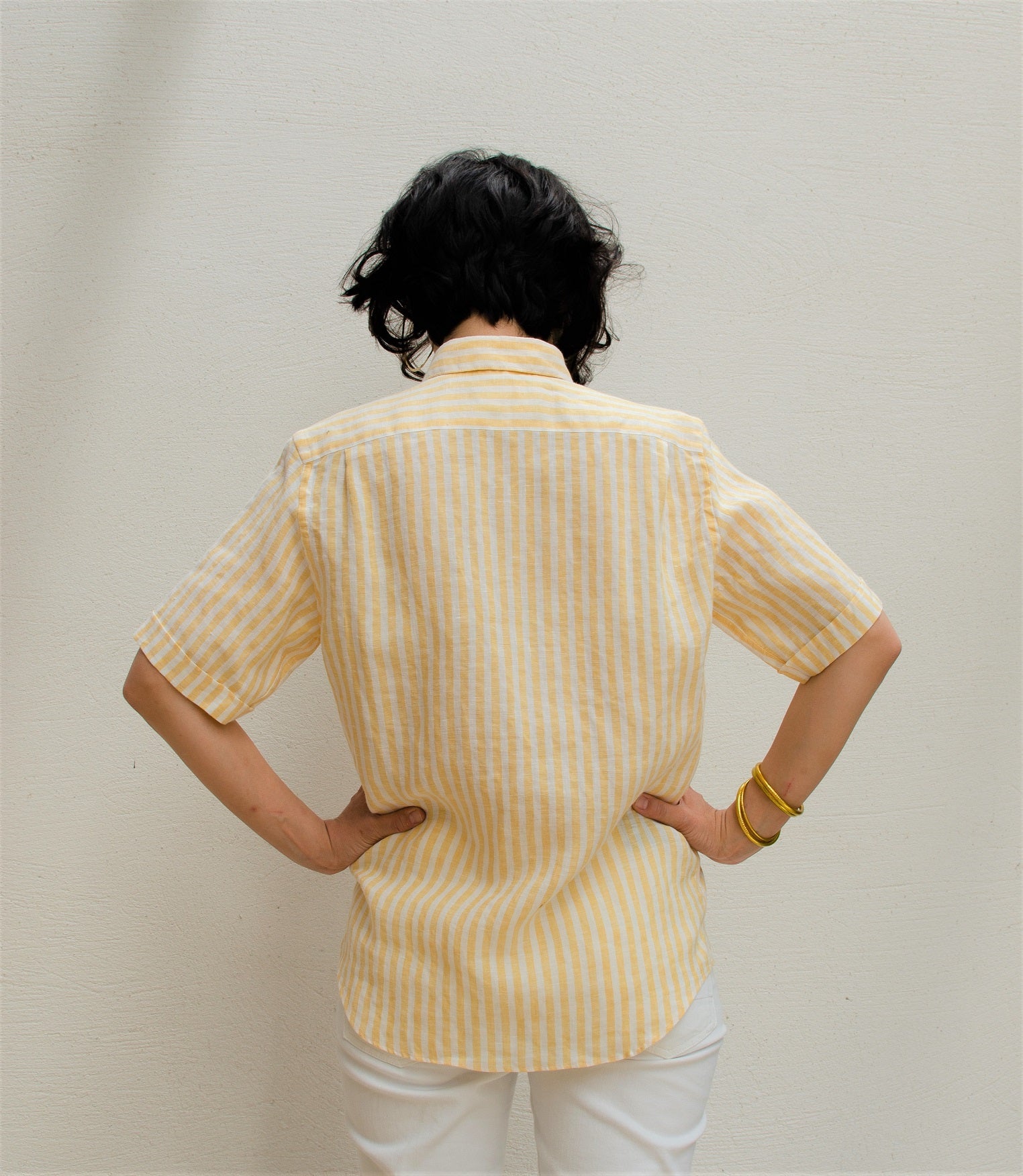 Chemise manches courtes à rayures - Jaune et Blanc