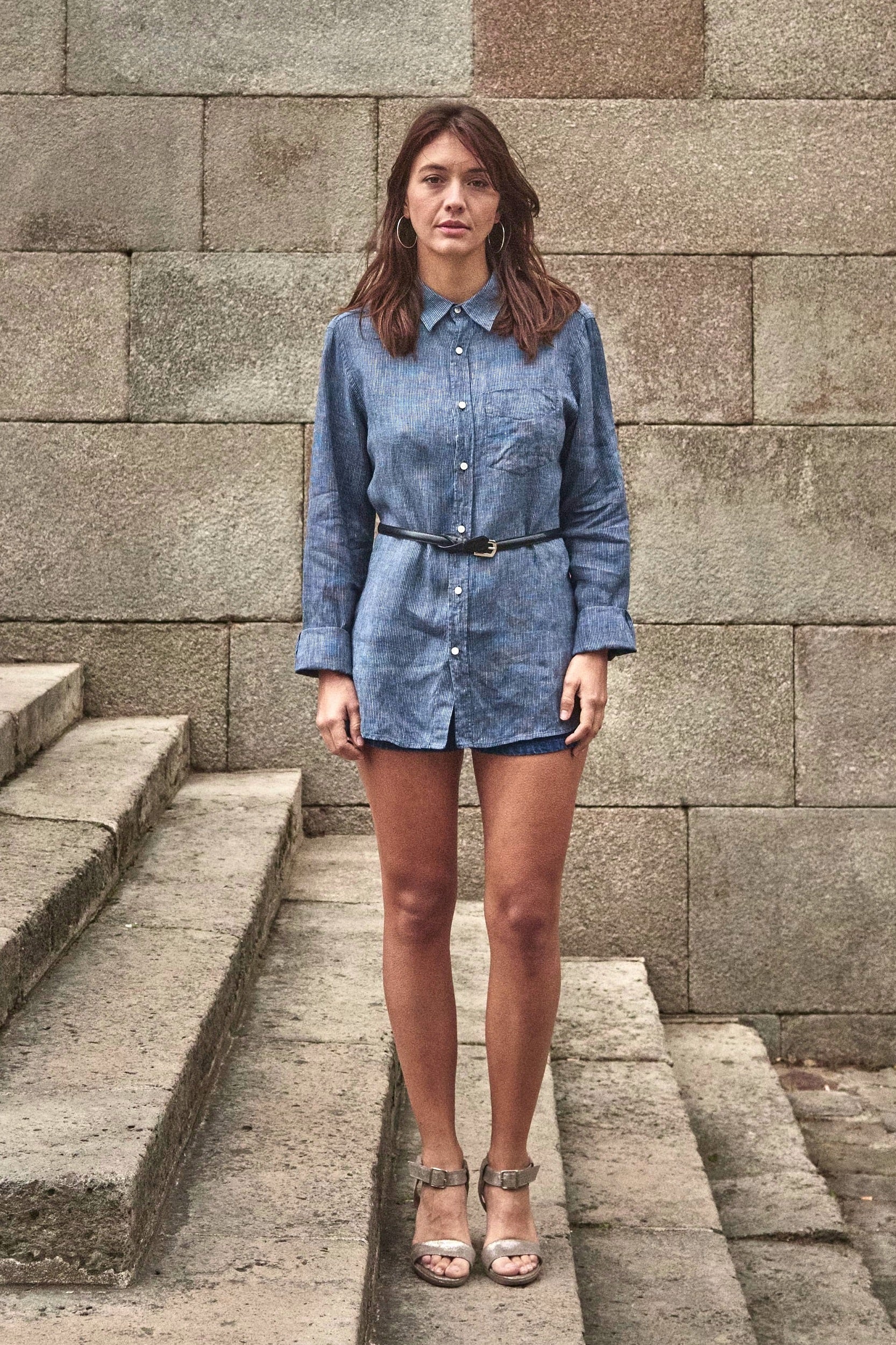 Chemise à fines rayures - Bleu navy Blanc