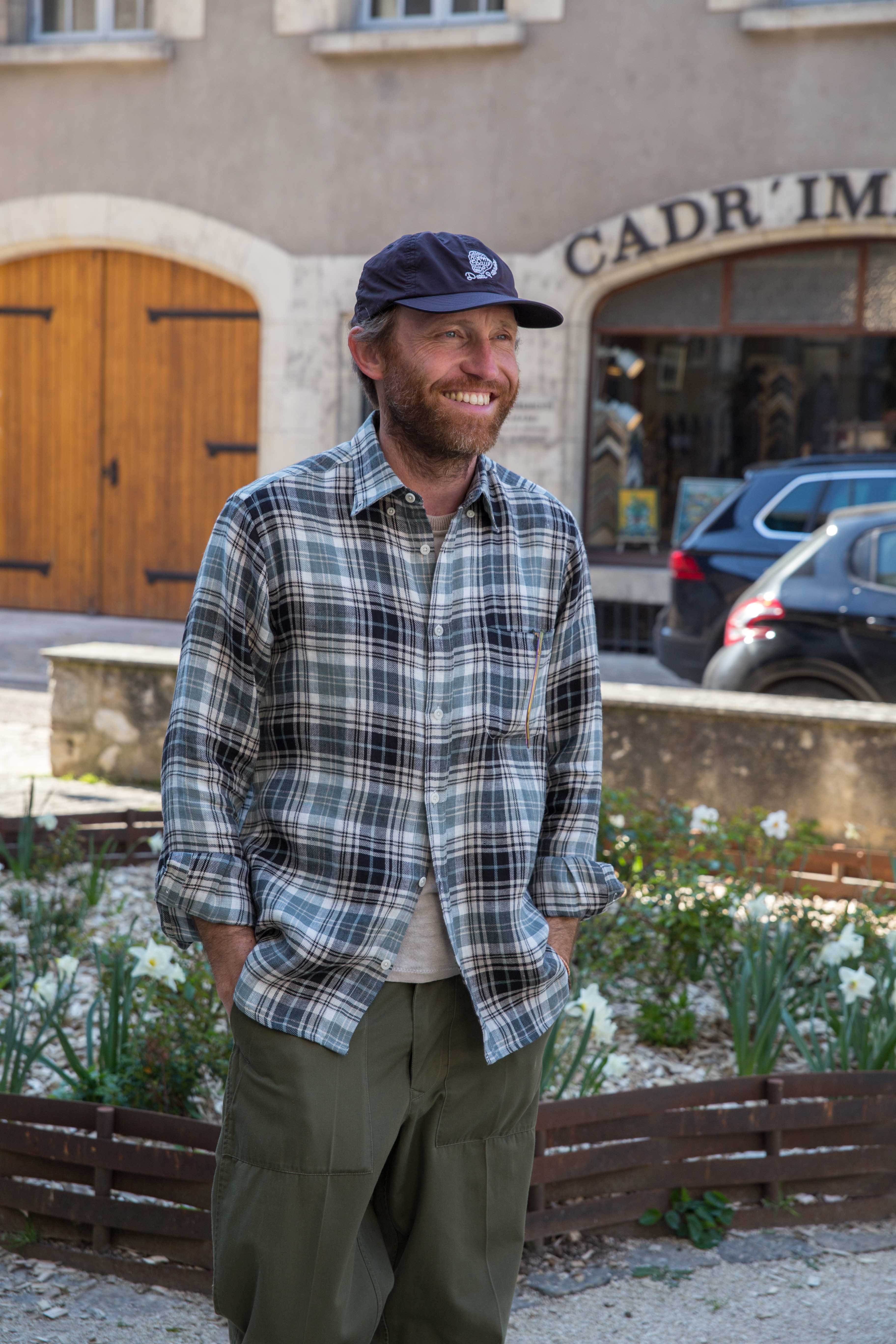 Chemise à carreaux twill de Lin irlandais - Gris Sauge & Noir & Ecru