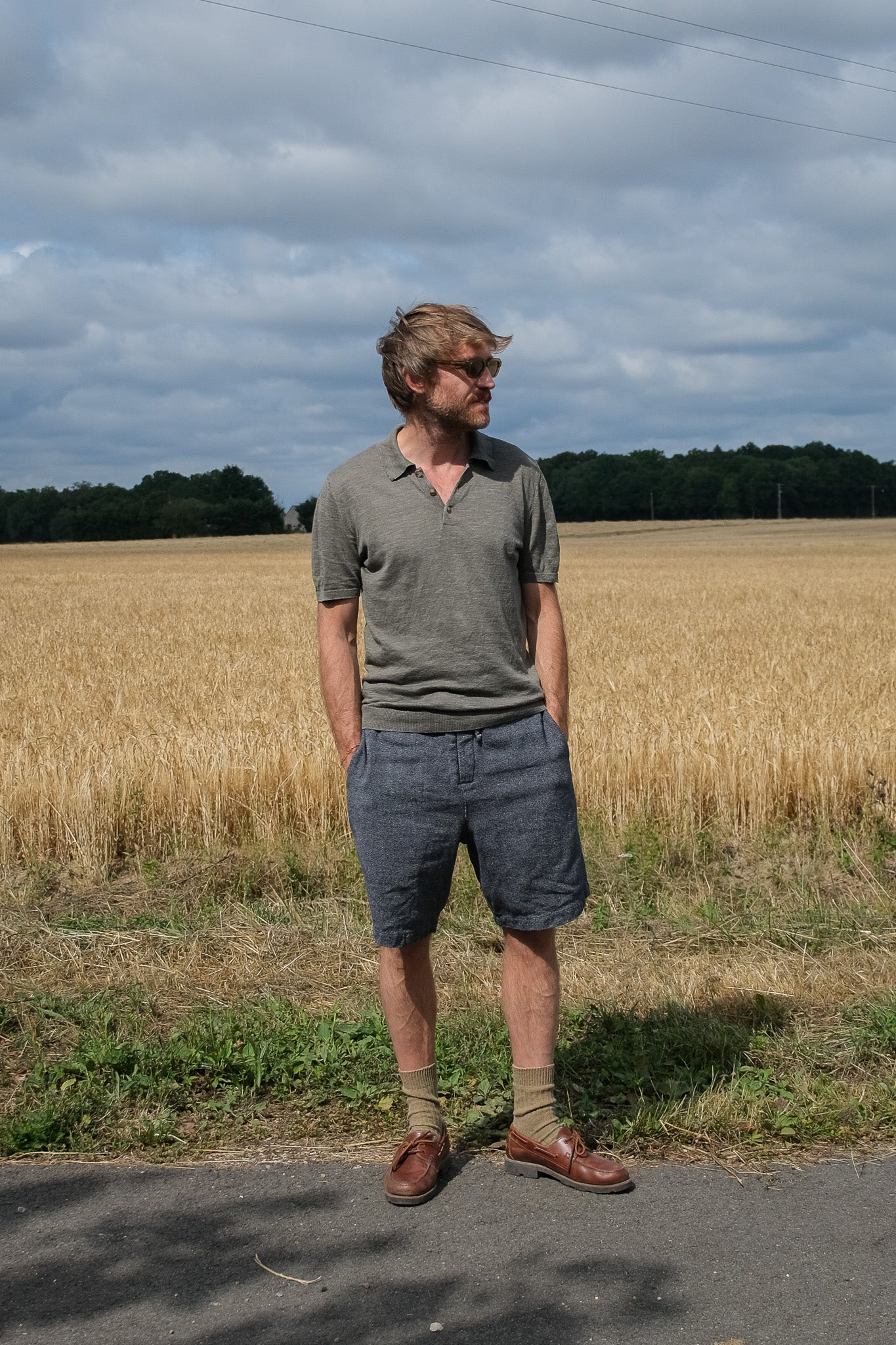 Short en lin et coton recyclé