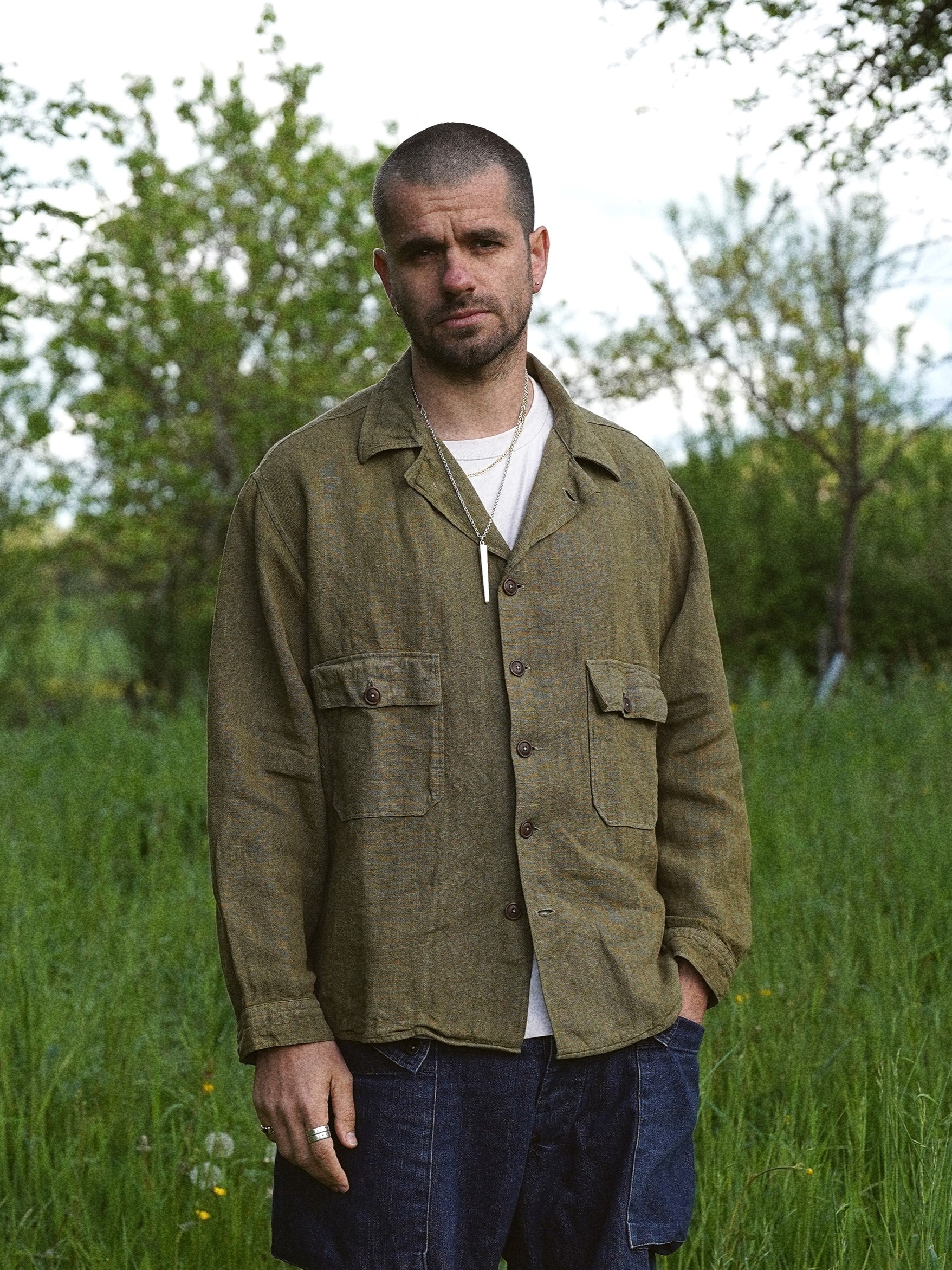 Surchemise "Full Linen Jacket" Histon by Boras - Olive Vintage