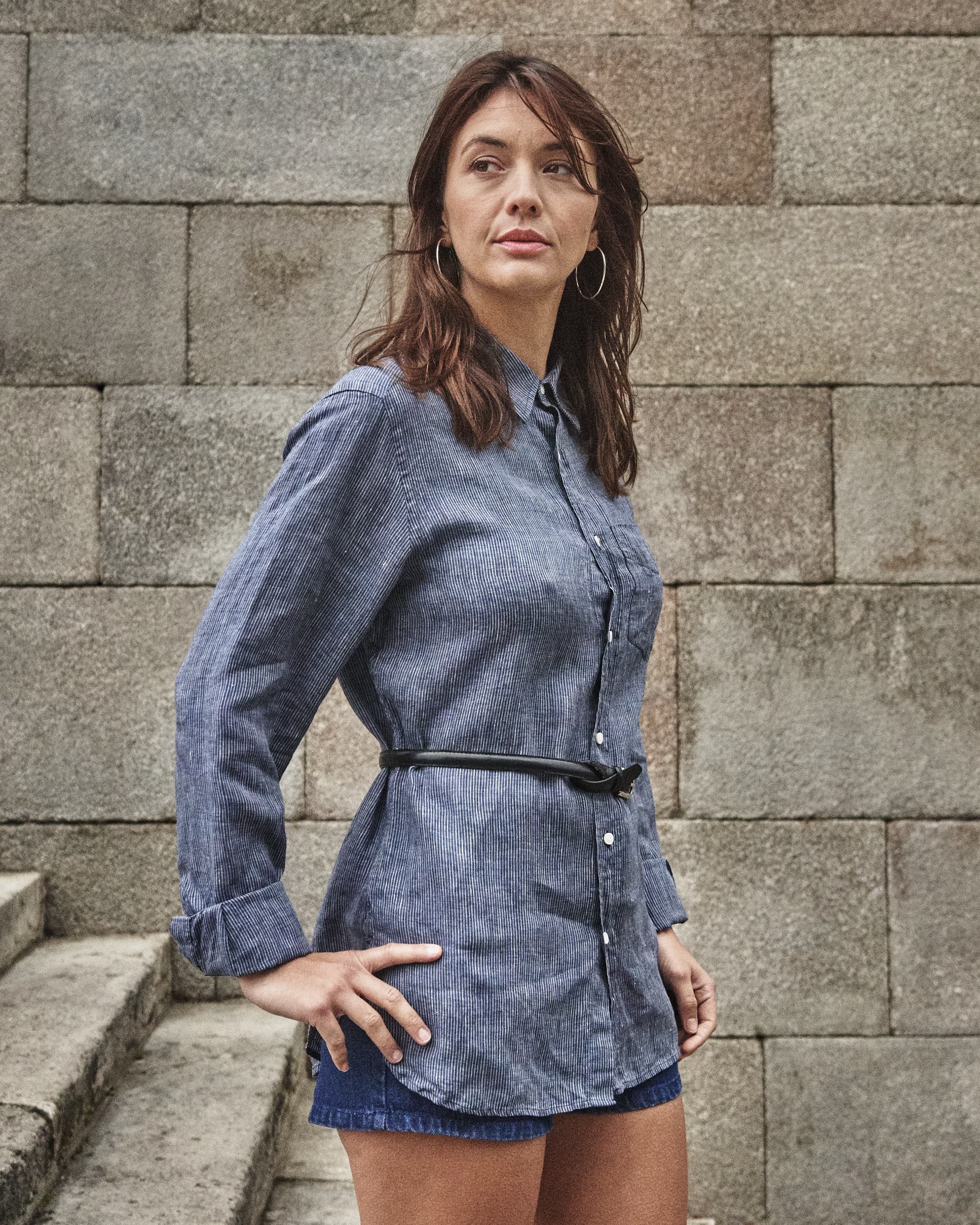 Chemise à fines rayures - Bleu navy Blanc