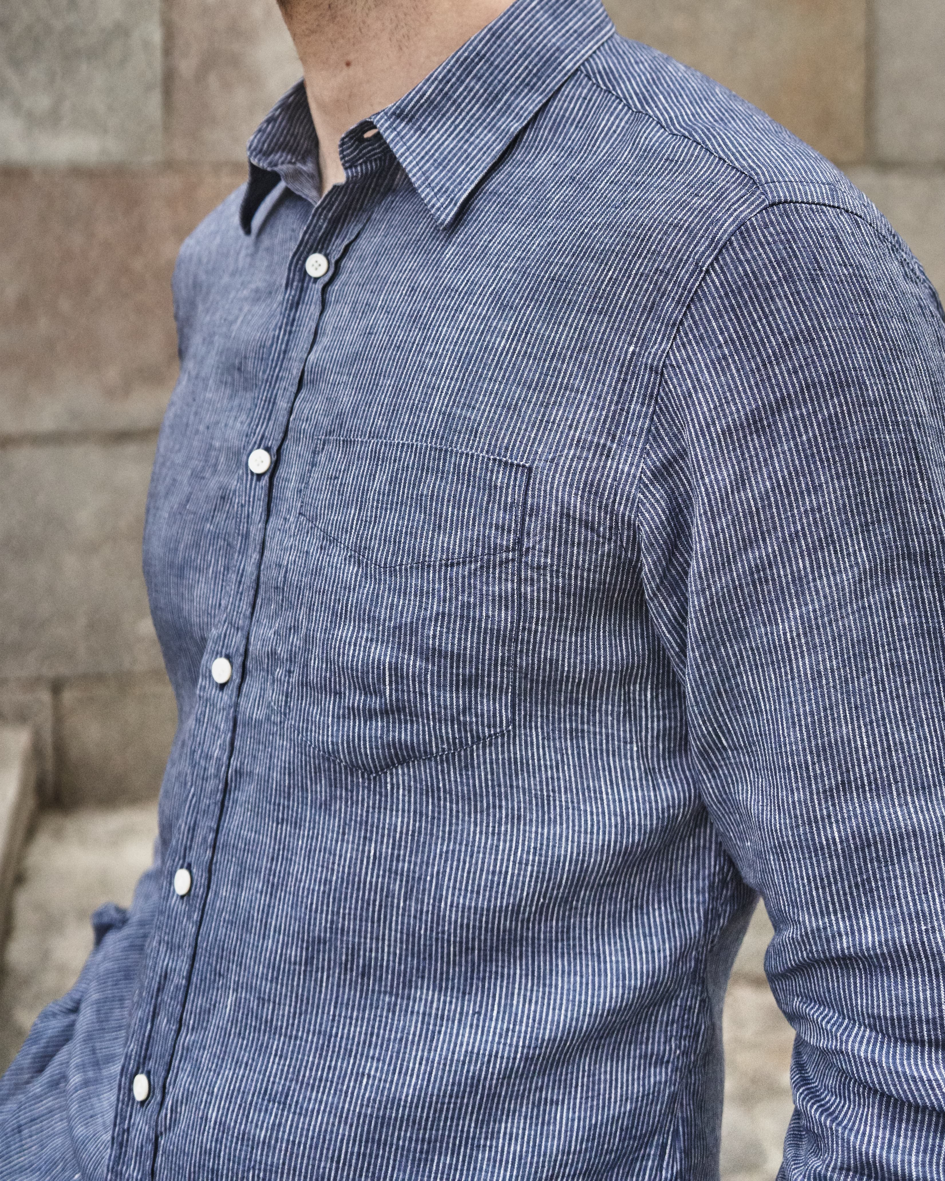 Chemise à fines rayures - Bleu navy Blanc