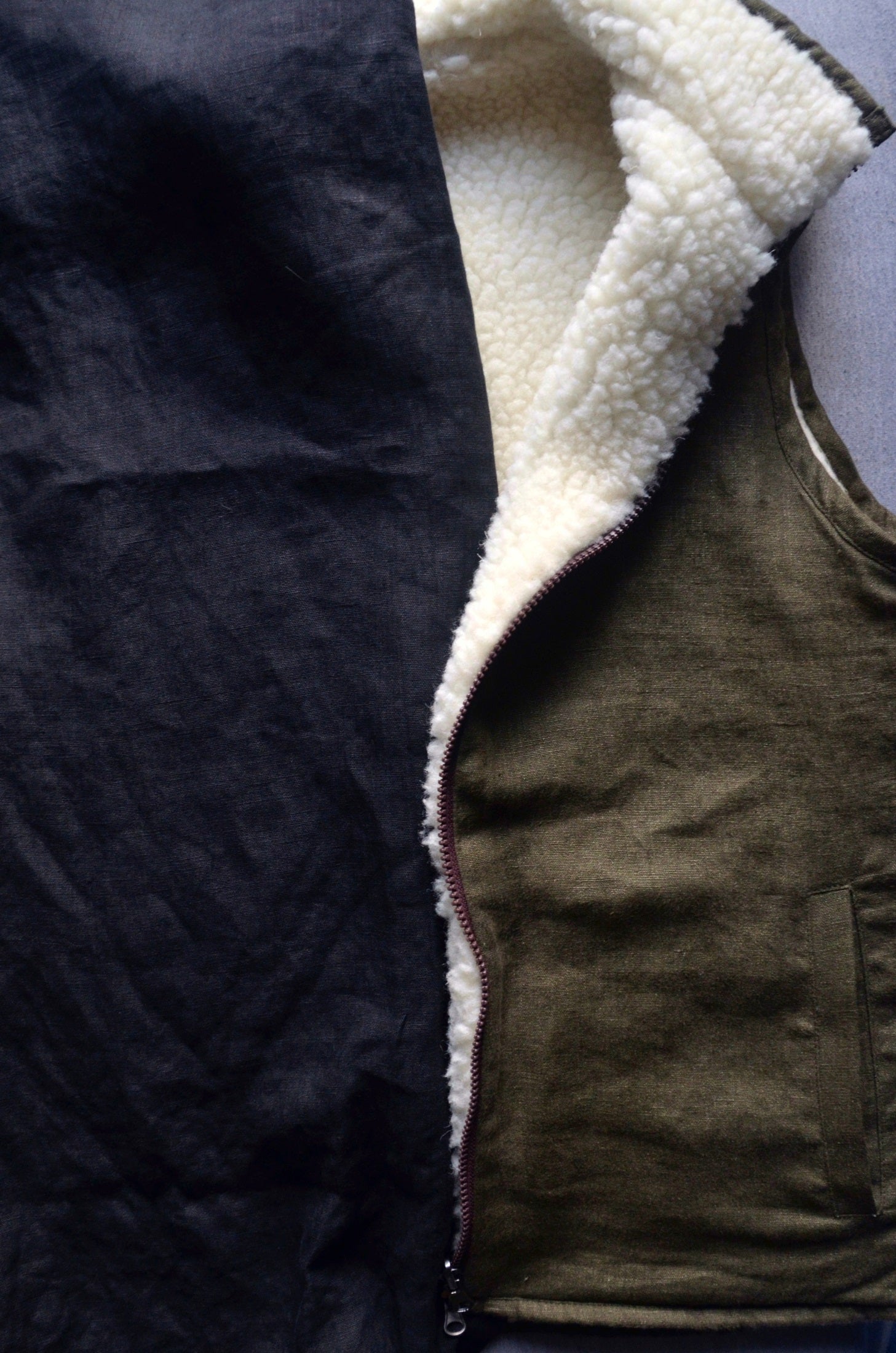 Veste sans manches réversible - lin & laine sherpa