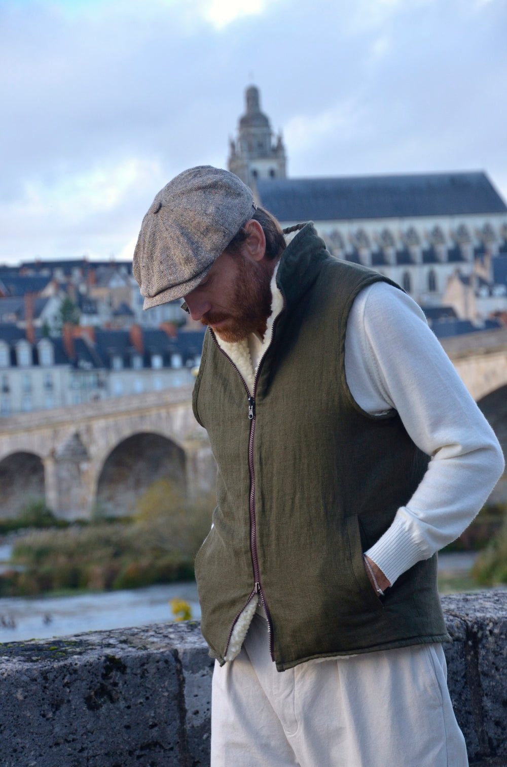 Veste sans manches r?�versible - lin & laine sherpa