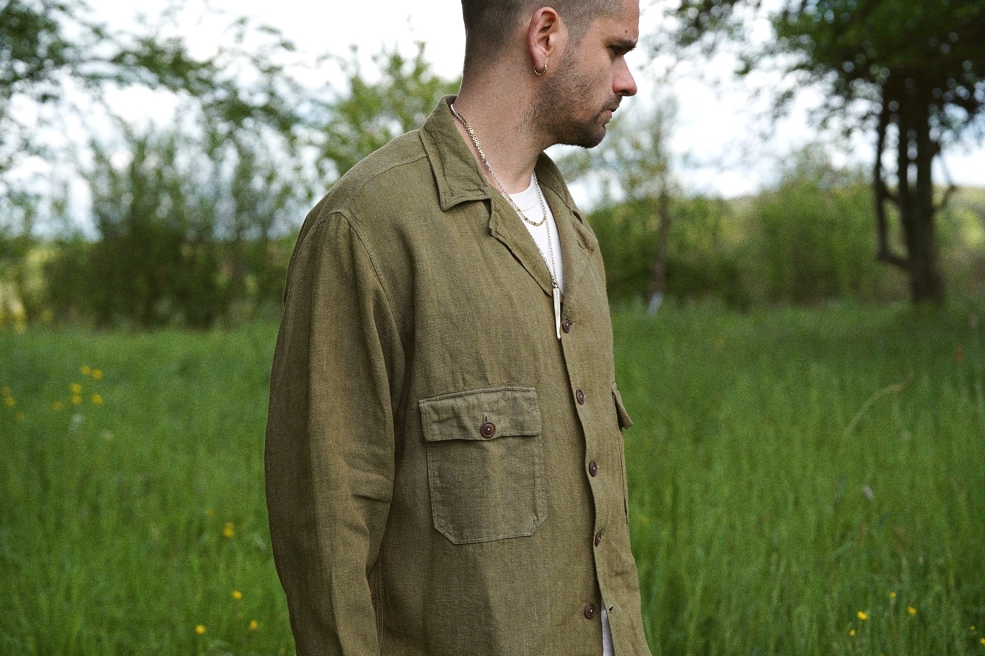 Surchemise "Full Linen Jacket" Histon by Boras - Olive Vintage